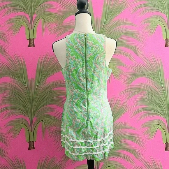 Lilly Pulitzer Pearl Shift Dress Chomp Chomp Alligator Print Green Pink Size 8 - Picture 2 of 6